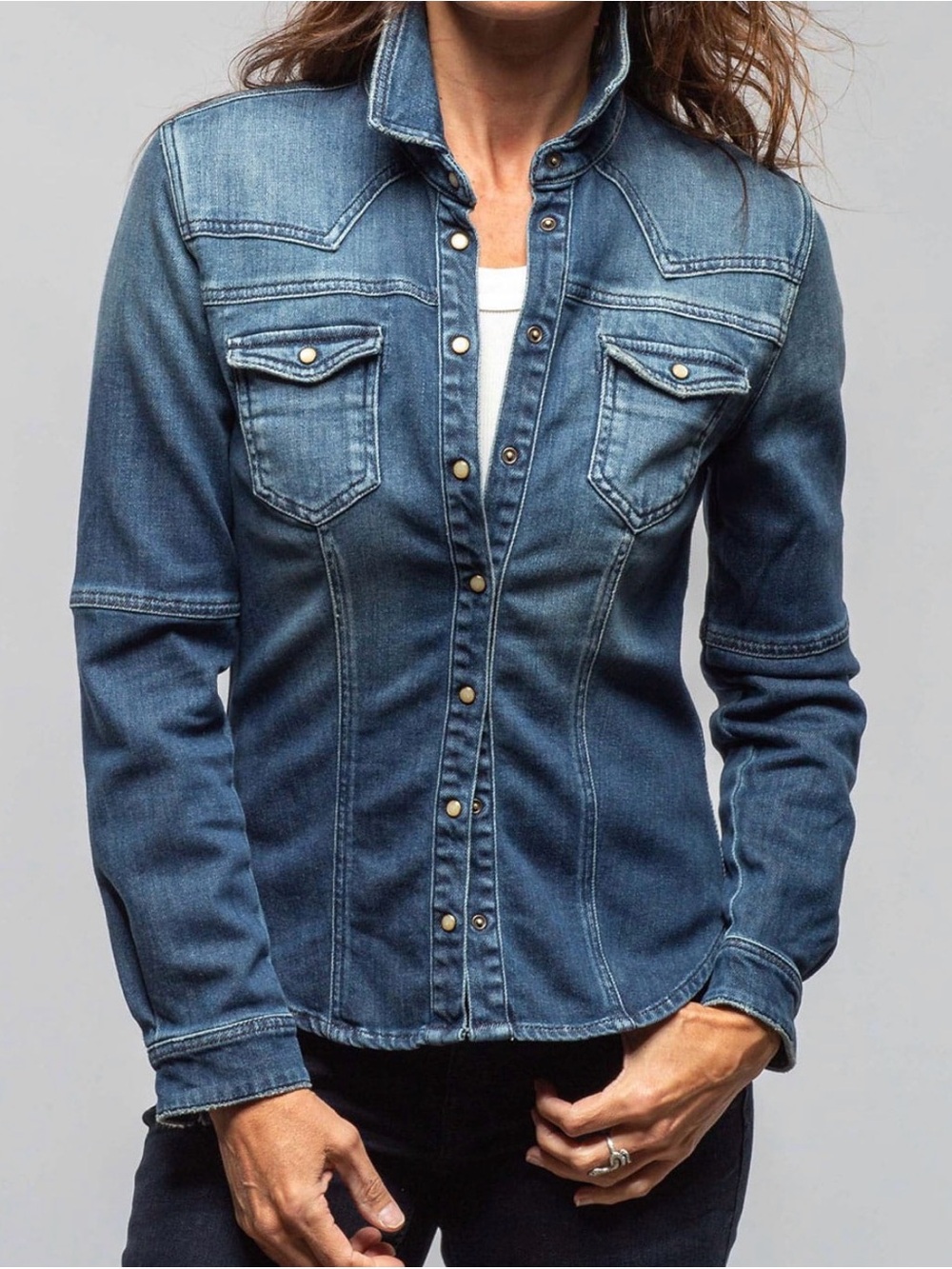 Axel’s of Vail Maddi Fitted Western Shirt In Mid Dark Blue